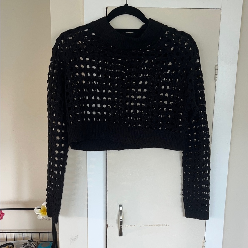 Fashion Nova Black Open-Knit Sweater